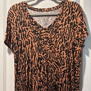 Nine West Black and Brown Animal Print Short Sleeve Top